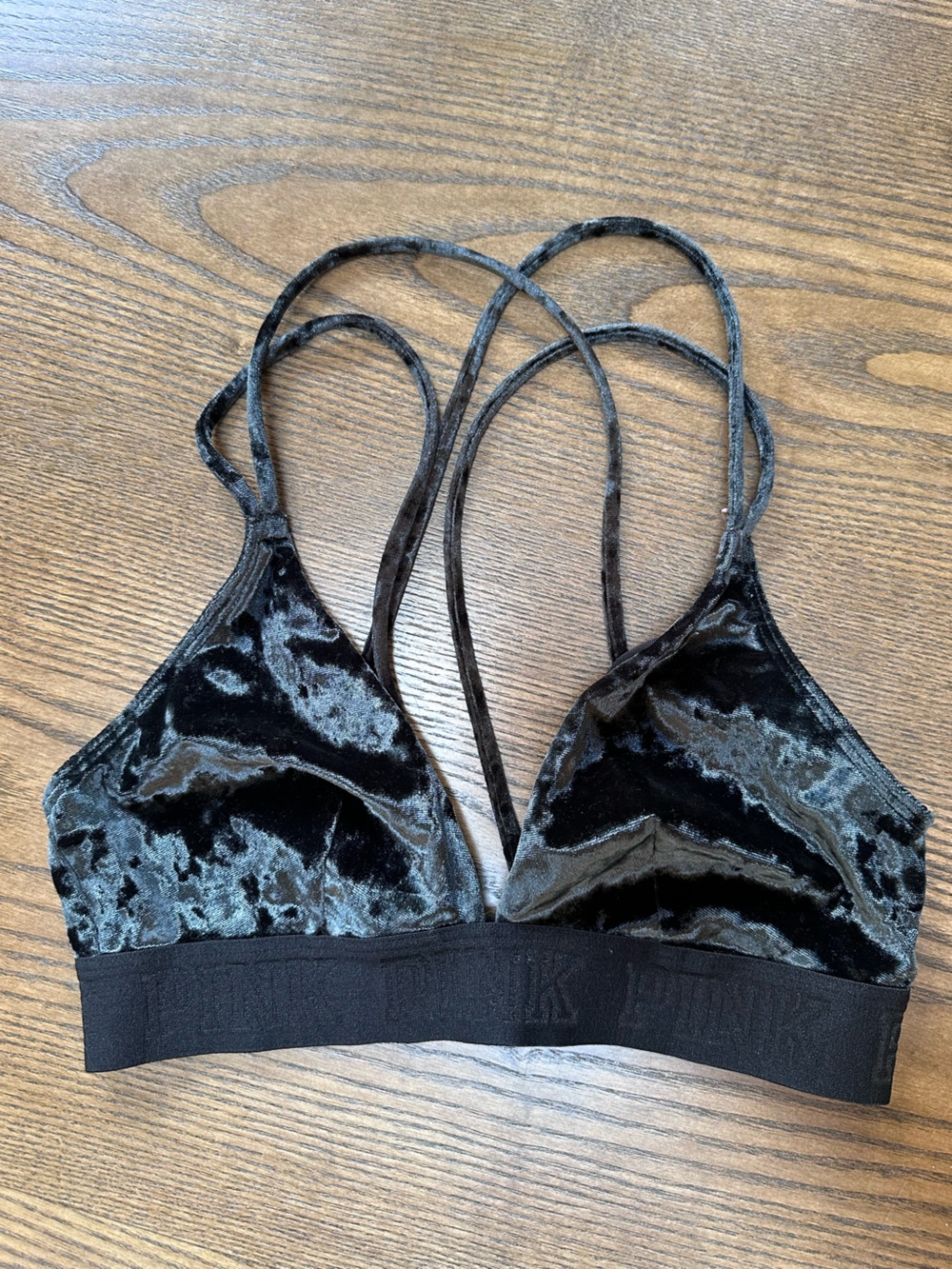 PINK Victoria’s Secret Velvet Strappy Bralette in Black